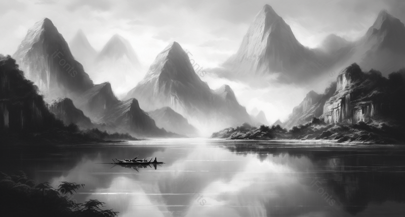 桂林山水怪石嶙峋新中式水墨意境山水画,插画/手绘图,插画/手绘图库,插画/手绘图下载,插画/手绘